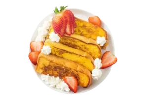 A delicious strawberry shortcake French toast with whipped cream and fresh strawberries, featured on the Sonic secret menu.