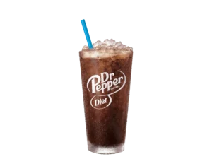Dr. Pepper-based drink from the sonic secret menu with lime wedges, cream swirl, and crushed ice in a tall glass
