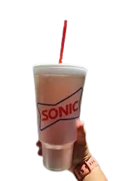 Mermaid Water drink from the sonic secret menu held in hand with a Sonic logo cup and red straw, tropical and refreshing.